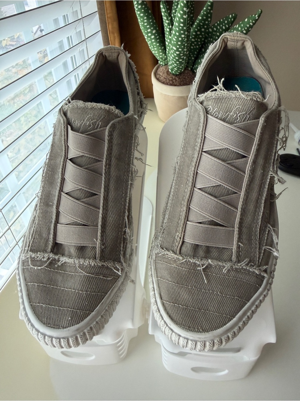Blowfish Frayed Slip-On Sneakers in Taupe Gray